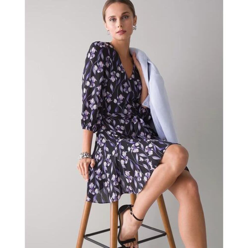 New! White‎ House Black Market Floral Trapeze Style Dress purple black size 6